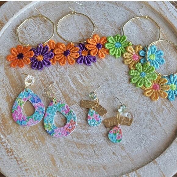 Orange Purple Gold Circle Dangle Earrings - Picture 5 of 5